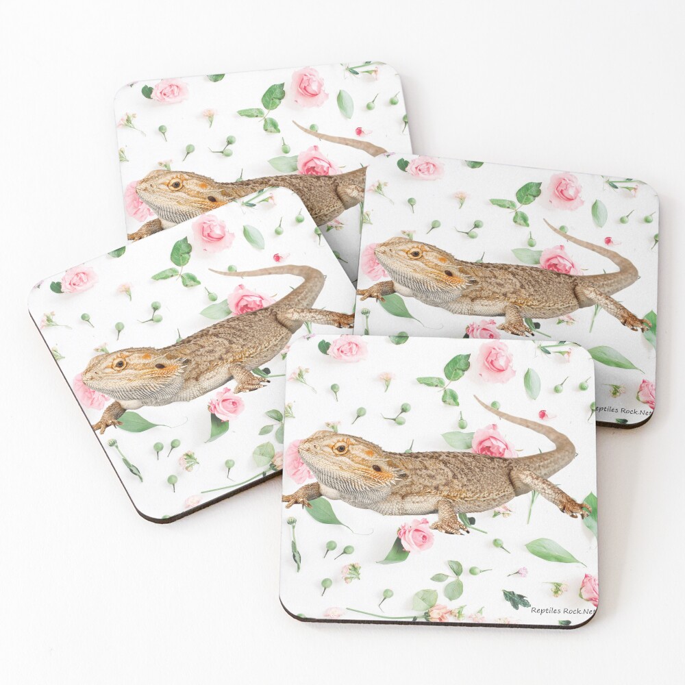 Bearded Dragon On A Carnation Background Coasters (Set of 4)
