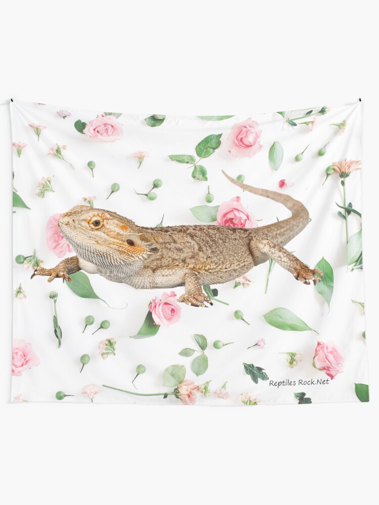 Alternate view of Bearded Dragon On A Carnation Background Tapestry