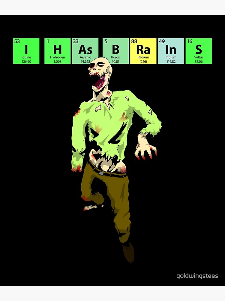 Póster I Has Brains Periodic Table Halloween Zombie De Goldwingstees Redbubble 9527