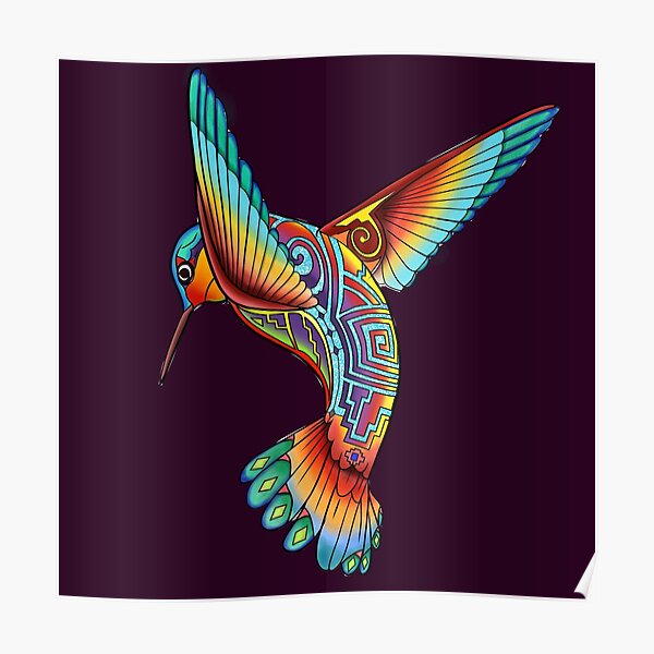 Humming Bird with a Native flare - Native American Inspired Hummingbird Illustration - Rainbow Hummingbird Poster