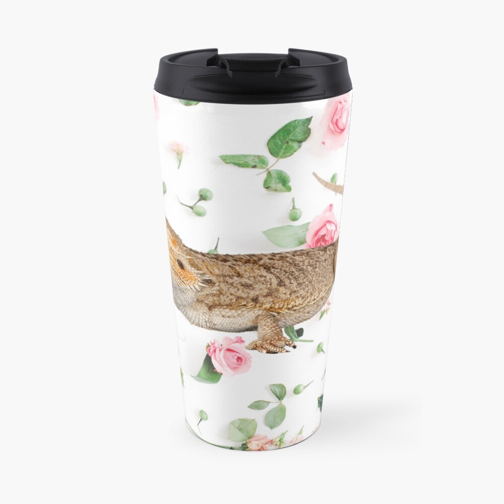 Bearded Dragon On A Carnation Background Travel Mug