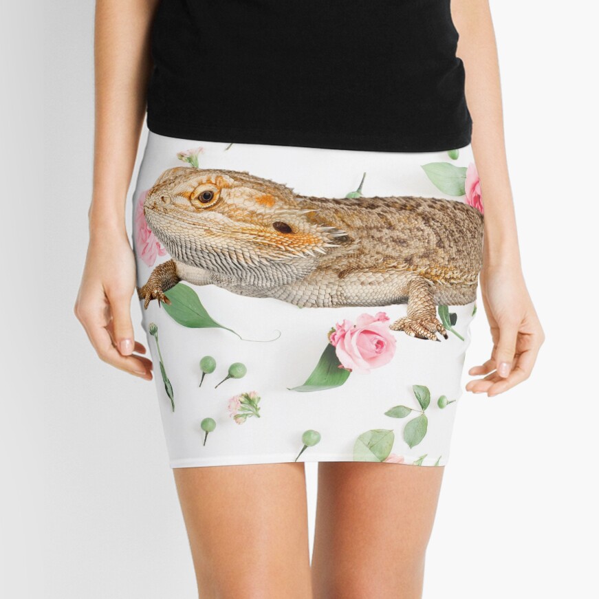 Bearded Dragon On A Carnation Background Mini Skirt