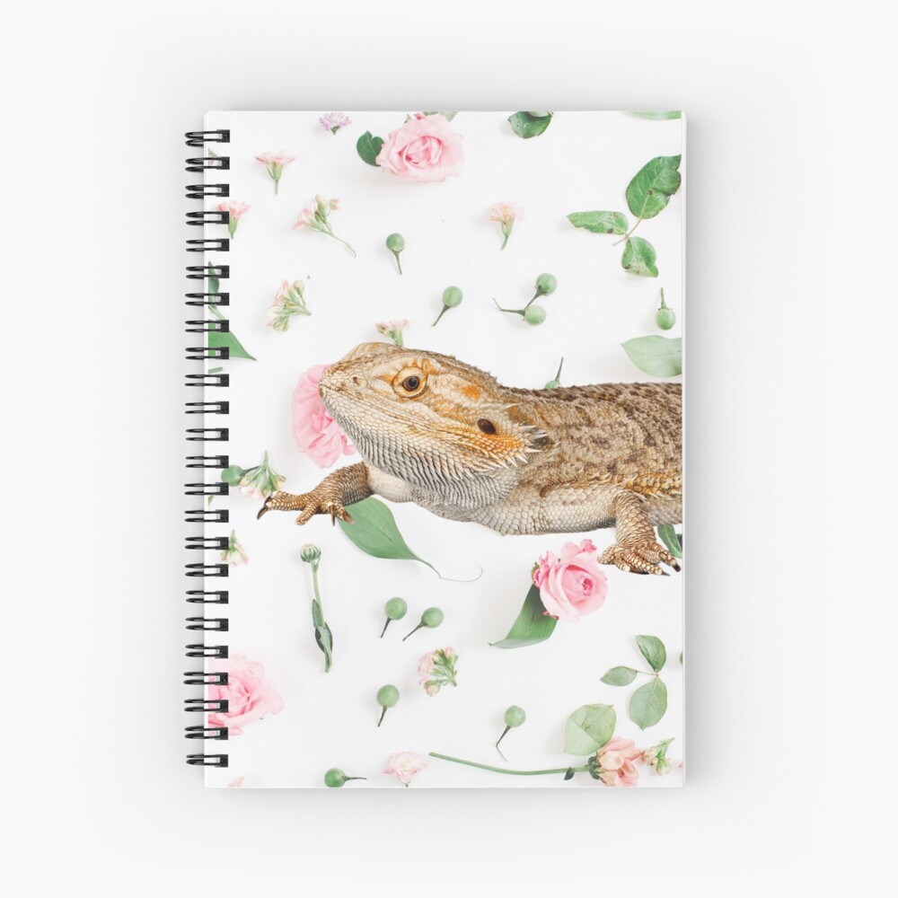 Bearded Dragon On A Carnation Background Spiral Notebook