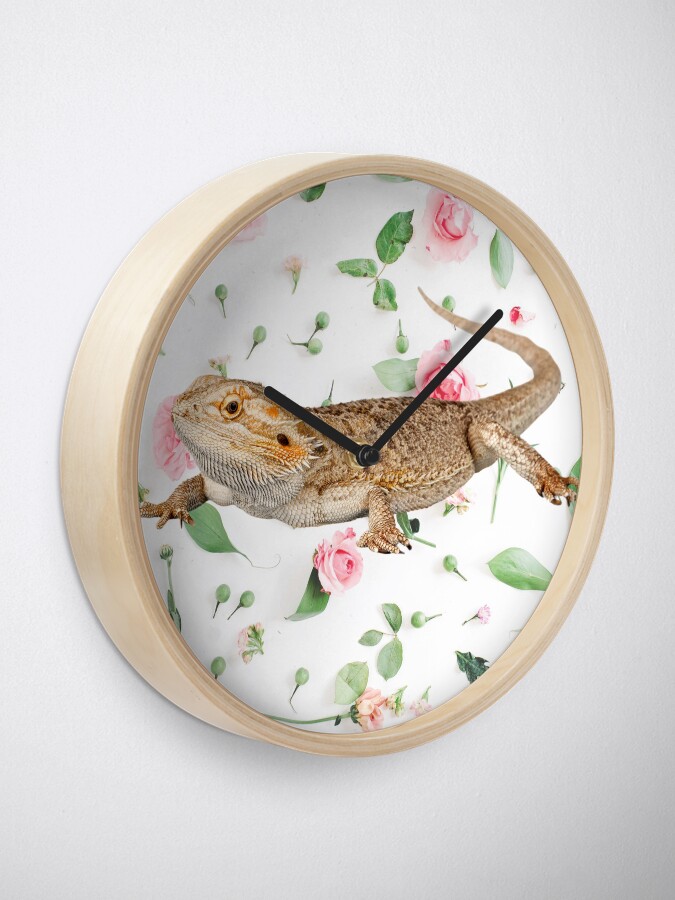 Alternate view of Bearded Dragon On A Carnation Background Clock