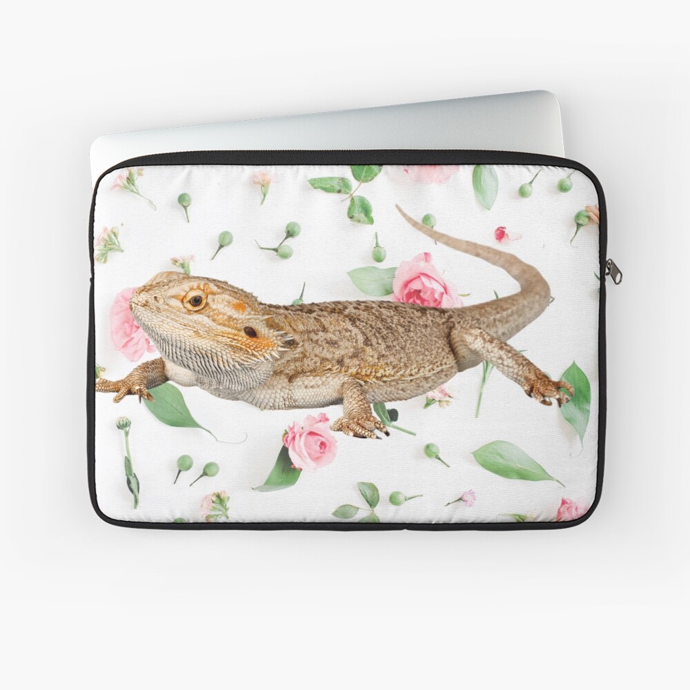 Bearded Dragon On A Carnation Background Laptop Sleeve