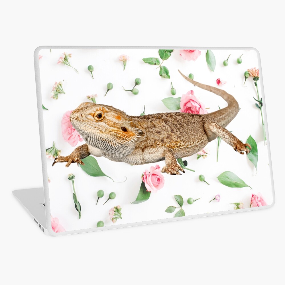 Bearded Dragon On A Carnation Background Laptop Skin
