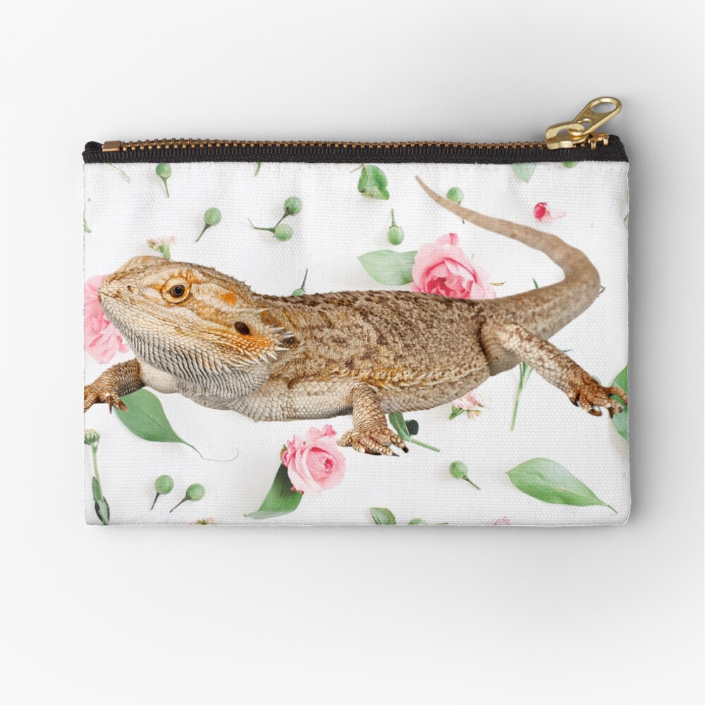 Bearded Dragon On A Carnation Background Zipper Pouch