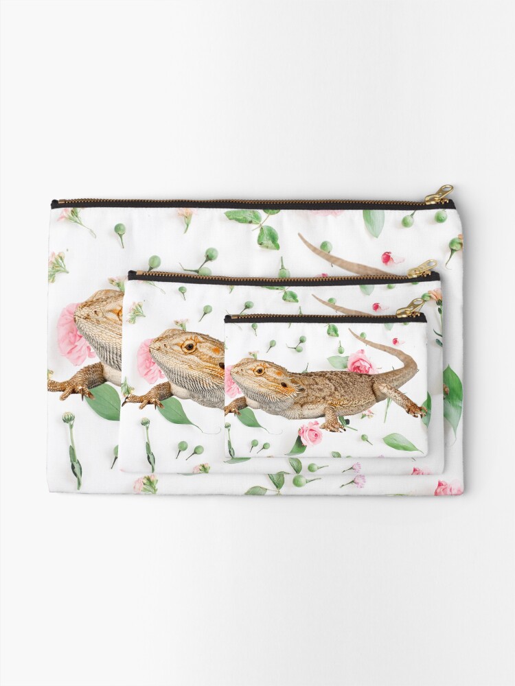 Alternate view of Bearded Dragon On A Carnation Background Zipper Pouch