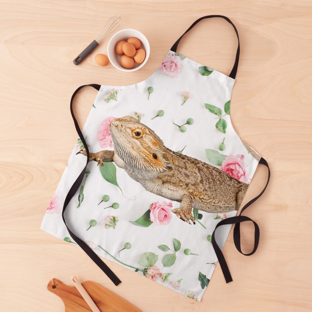 Bearded Dragon On A Carnation Background Apron