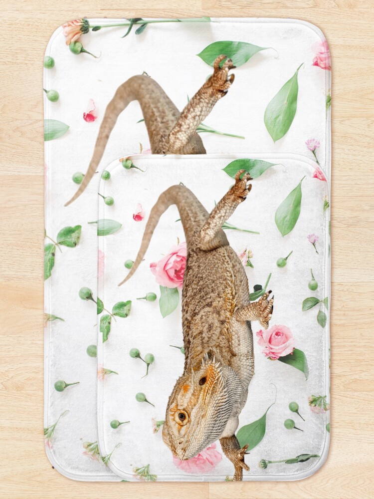Alternate view of Bearded Dragon On A Carnation Background Bath Mat