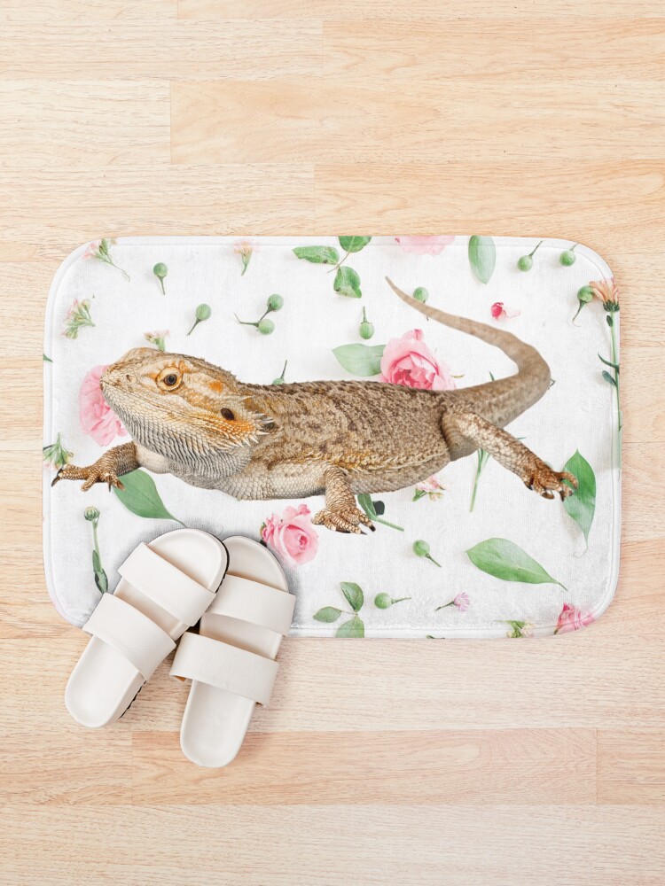Alternate view of Bearded Dragon On A Carnation Background Bath Mat