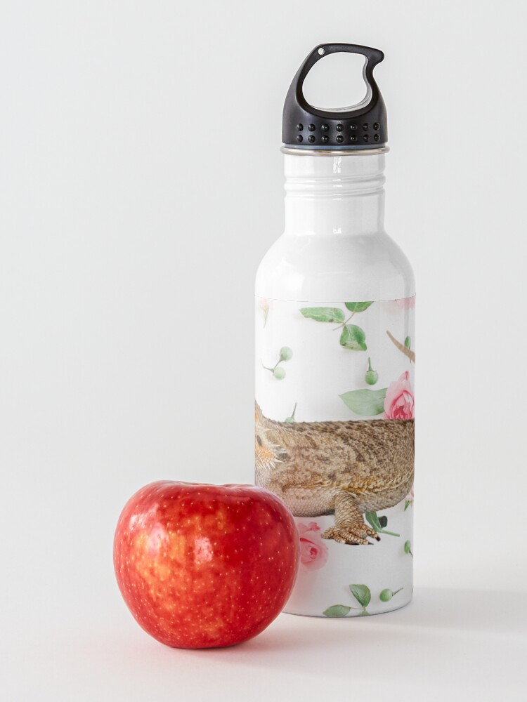Alternate view of Bearded Dragon On A Carnation Background Water Bottle