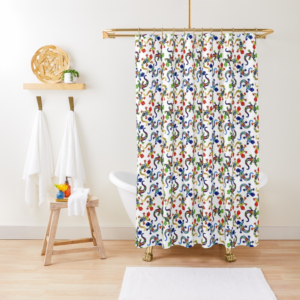 Gecko Vibrant Multi Print Shower Curtain