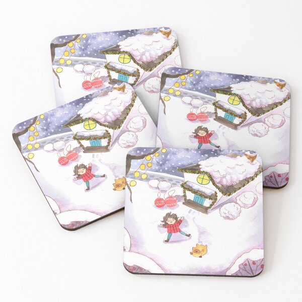 Item preview, Watercolor Snow Angels with Pug and Girl Christmas Outdoor Adventures designed and sold by MaePublishing.