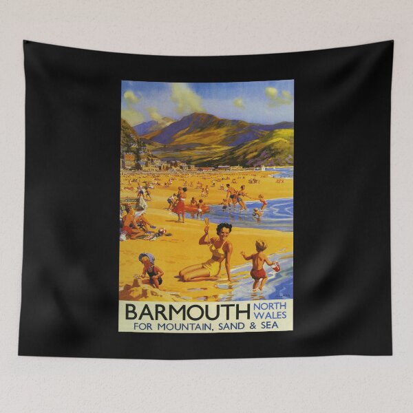 Item preview, retro classic Barmouth North Wales poster designed and sold by CorasPosters.