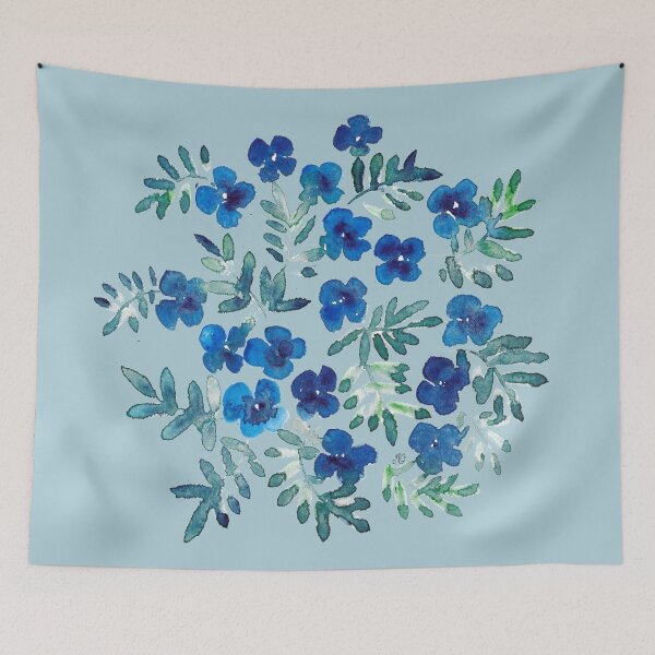 Item preview, Blue and Green Flowers Pattern designed and sold by María Casas Watercolour Designs.