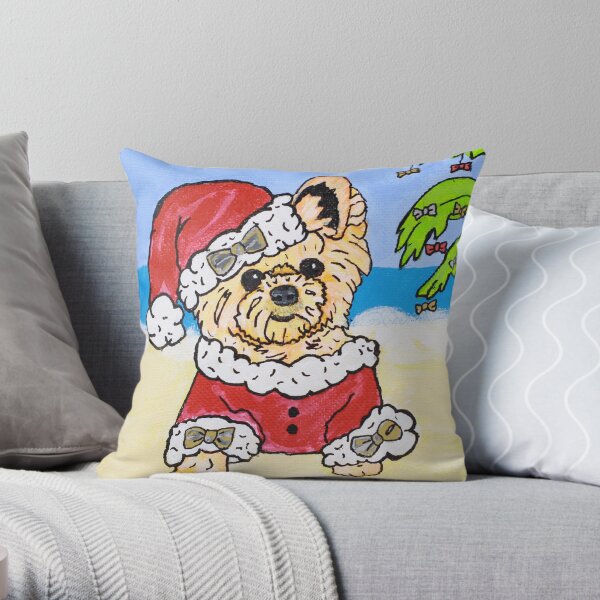 Stylin' Swifty Santa the Yorkie Throw Pillow
