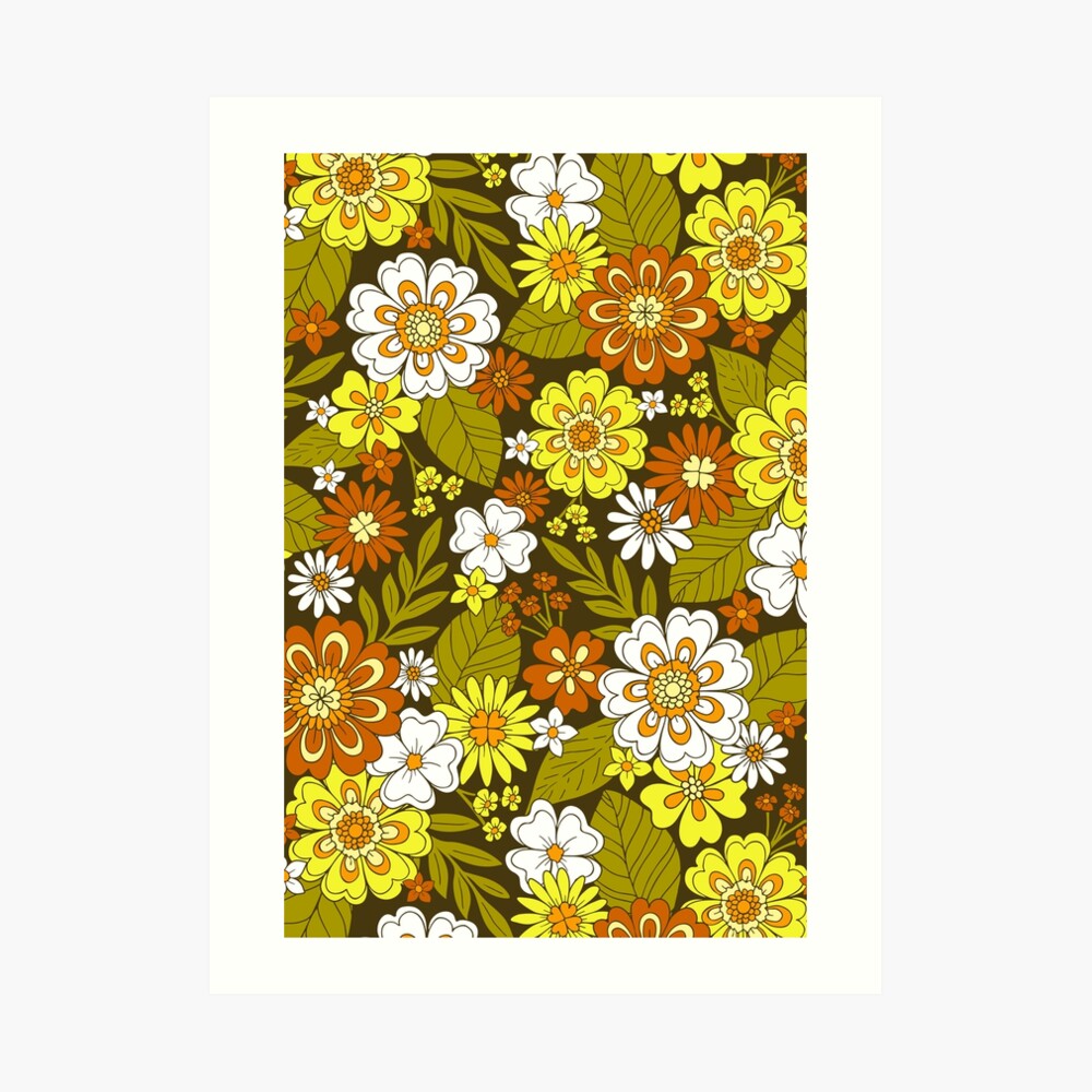 Hippie flowers boho seamless background. floral retro pattern