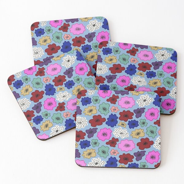 Item preview, Bright, funky modern floral with spots on powder blue designed and sold by misentangled.