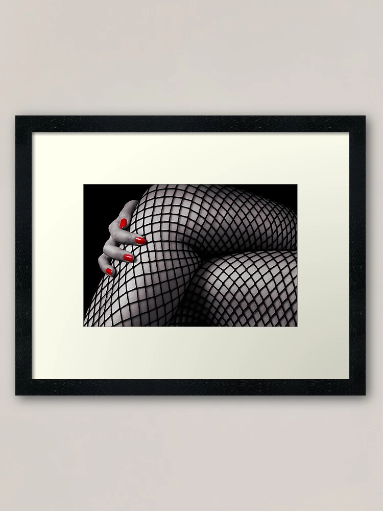 Sexy woman legs in fishnet stockings on red art photo print Poster for  Sale by MaximImages .com Exquisite Arts