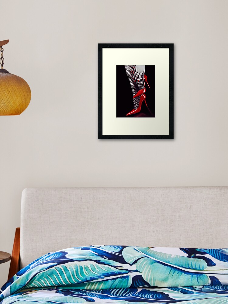 Sexy woman legs in fishnet stockings on red art photo print Poster for  Sale by MaximImages .com Exquisite Arts