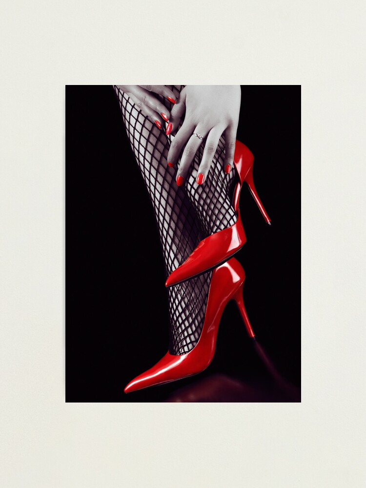 Plancher Red Tights - Woman Legs, High Heels and Palm Leaf on a Pink  Background - Posters