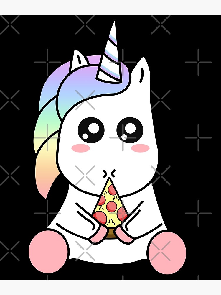 "Cute Funny Kawaii Unicorn Eating Pizza Slice Magical Rainbow" Canvas