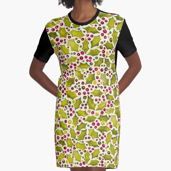 Christmas Holly and Berries Graphic T-Shirt Dress