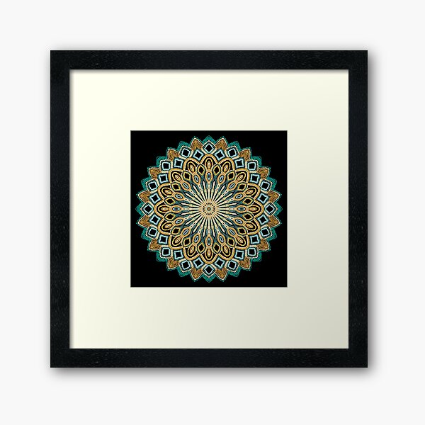 Teal and Gold Mandala Project 484 Framed Art Print