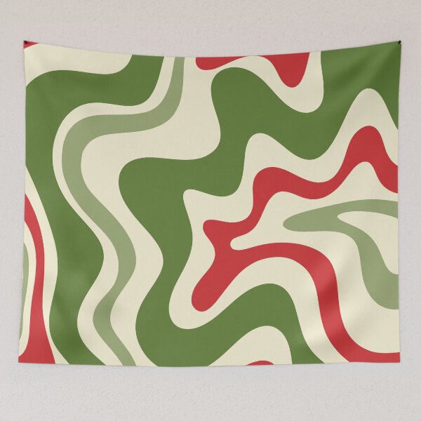 Item preview, Trippy Christmas Liquid Swirl Retro Abstract in Olive Green, Red, and Cream designed and sold by kierkegaard.