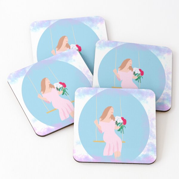 Item preview, Girl holding flowers on the swing, girl on the swing illustration, blond girl holding flowers designed and sold by Gabrielle Freitas.