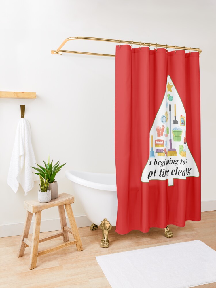 Alternate view of Look A Lot Like Cleaning Funny Housekeeping Christmas Shower Curtain