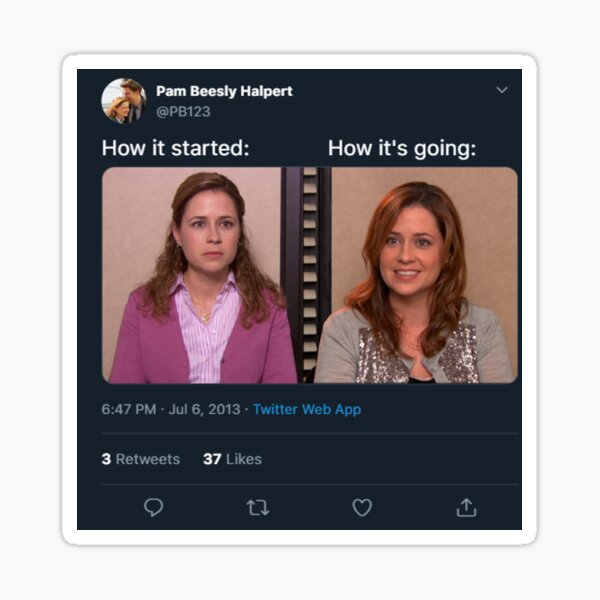 Pam Beesly "How it started: How it's going:" Tweet Sticker