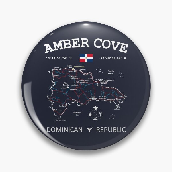 Vista previa del artículo con la obra «Bandera de República Dominicana Mapa de viaje Amber Cove Coordenadas Carreteras Ríos y océanos Blanco», diseñado y vendido por frenchsalsa.