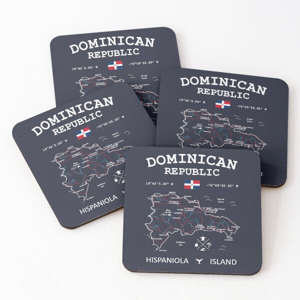 Item preview, Dominican Republic Map Flag Santo Domingo Capital Coordinates Roads Rivers and Oceans White designed and sold by frenchsalsa.