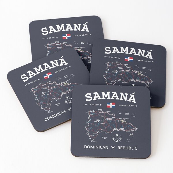 Item preview, Dominican Republic Flag Travel Map Samana Coordinates Roads Rivers and Oceans White designed and sold by frenchsalsa.