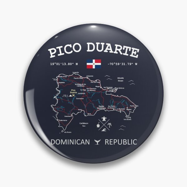 Item preview, Dominican Republic Flag Travel Map Pico Duarte Coordinates Roads Rivers and Oceans White designed and sold by frenchsalsa.