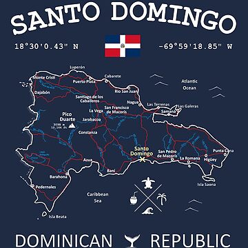 "Dominican Republic Map Flag Santo Domingo Coordinates Roads Rivers and