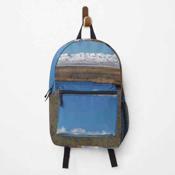Item preview, Mountain range with snow and blue water, clouds, sky and brown grass designed and sold by Ventures1.
