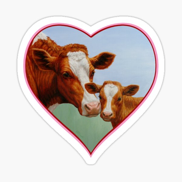 Mother Guernsey Cow and Cute Calf Sticker