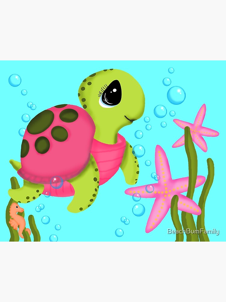 Pink Sea Turtle Starfish Ocean Scene by BeachBumFamily