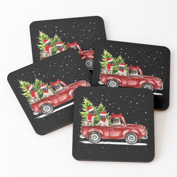 Item preview, Christmas Three Pug Dogs Ride Red Truck Costumer Xmas designed and sold by BrockSly.