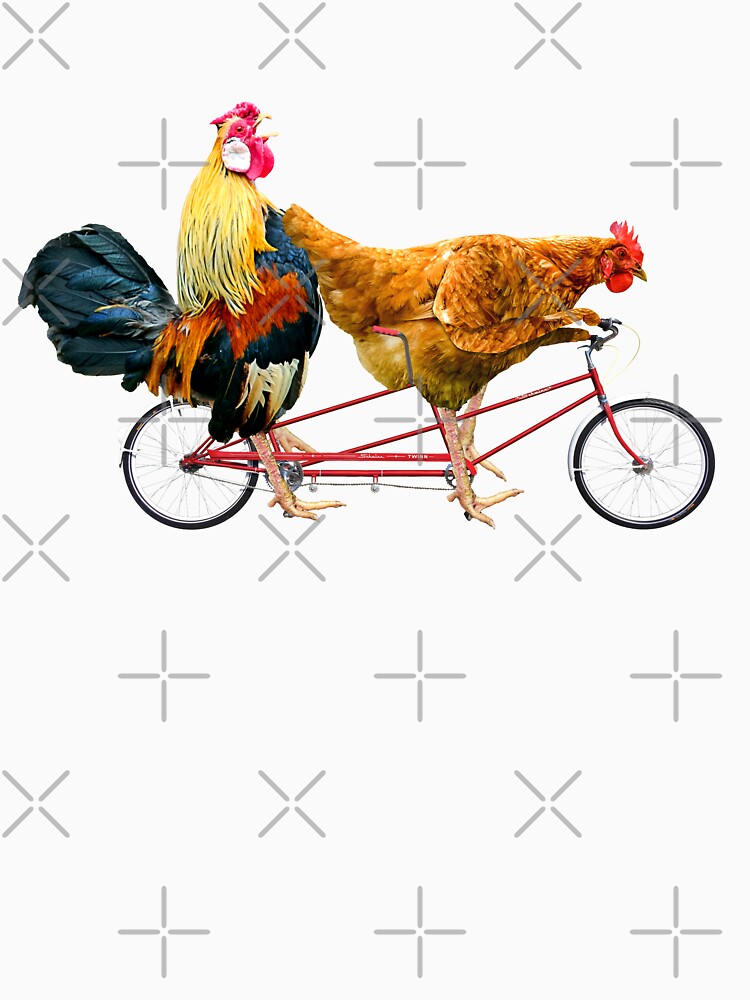 "Chickens on a Tandem Bicycle" Tshirt for Sale by RamiBeans