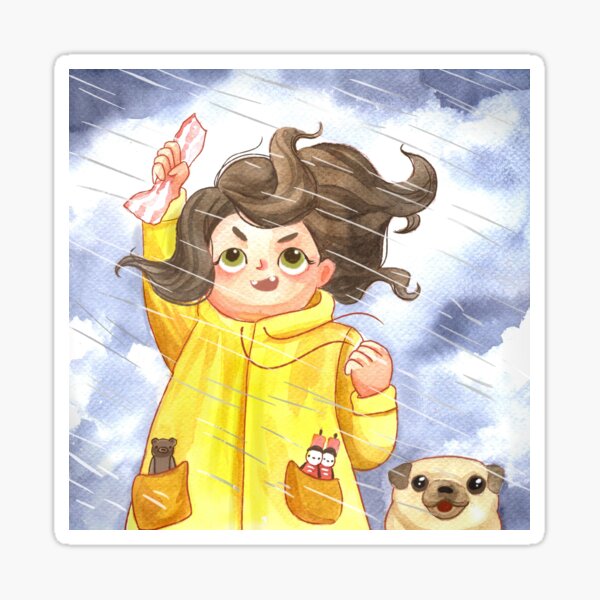 Mouse's Splashy Tuesday - Girl Playing in Rain with Pug Sticker