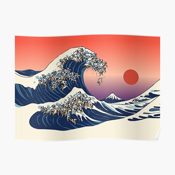 The Great Wave of Pug Poster
