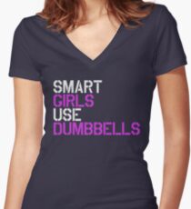Smart Girls Use Dumbbells (wht/pnk) Women's Fitted V-Neck T-Shirt