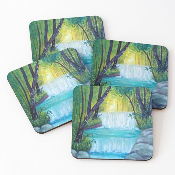 Item preview, Waterfall landscape gouache painting designed and sold by horseaddicted.