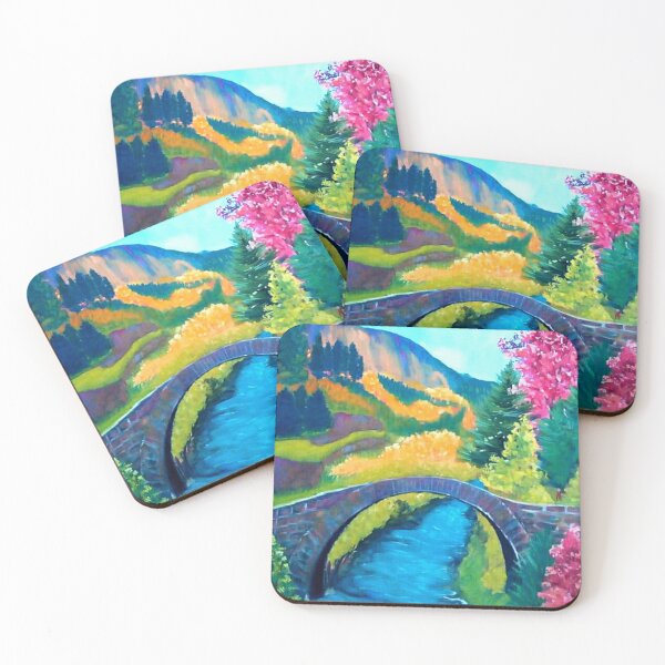 Item preview, Landscape autum river bridge gouache painting designed and sold by horseaddicted.
