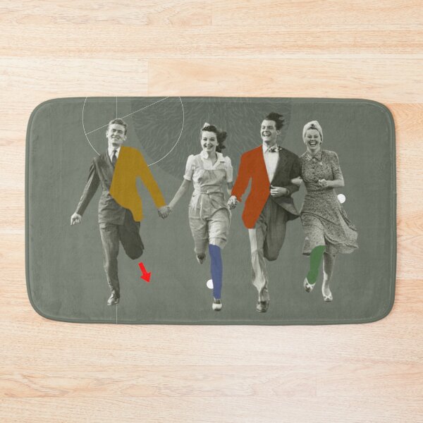 Item preview, Four People Running Green with Circles Vintage Couples designed and sold by KALEIDOSCOPE UK.