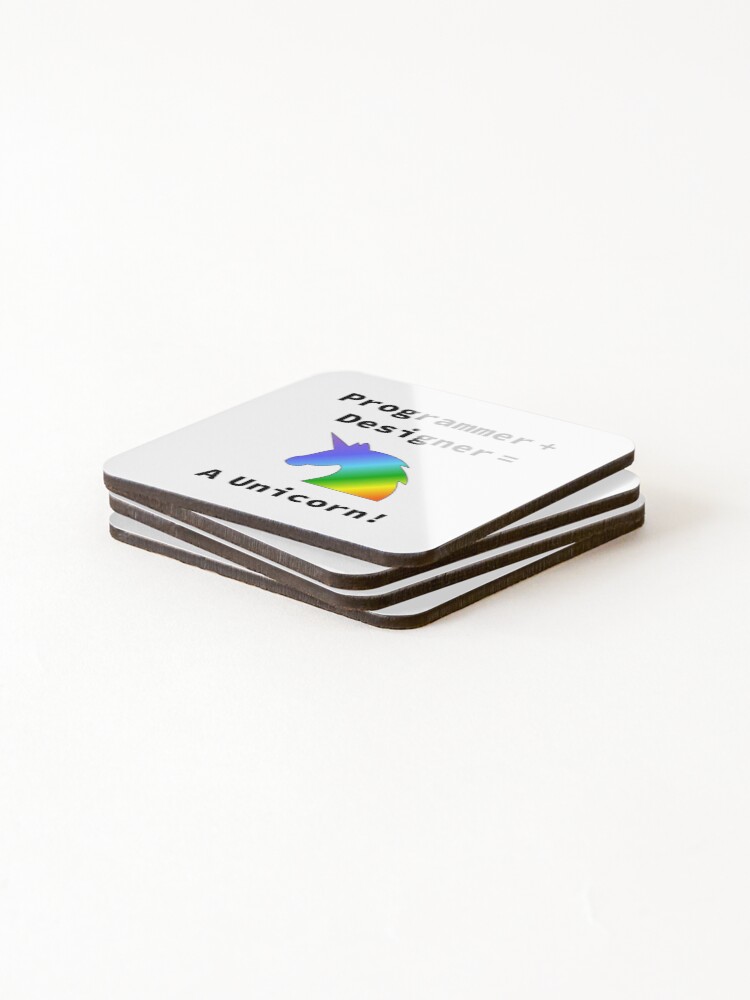 Thumbnail 4 of 5, Coasters (Set of 4), Unicorn developer, Programmer + Designer, Rainbow 2020, Software Engineer, Computer Science, Web, WWW, Programming Humor, HTML, Light designed and sold by Max-Wear.